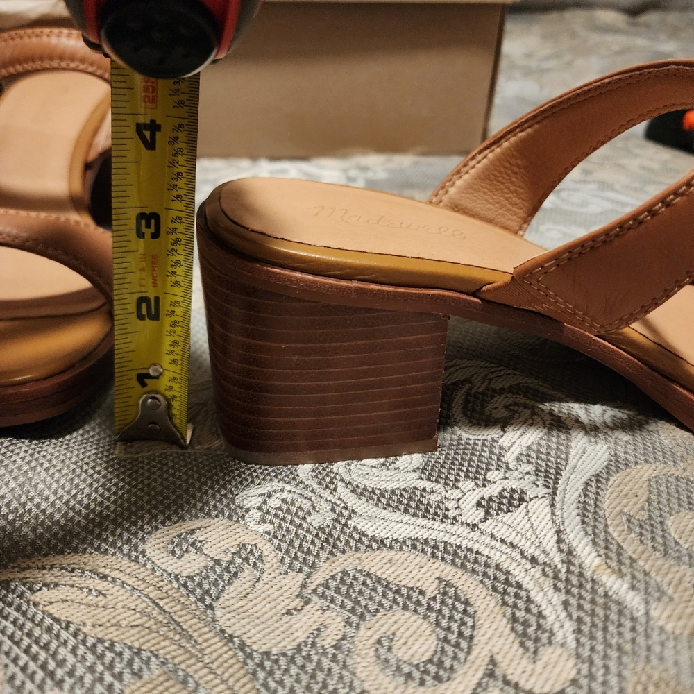 Madewell Saige Tan Brown Leather Block Heel Slide Sandals Women's Size 12 NIB - Picture 7 of 16
